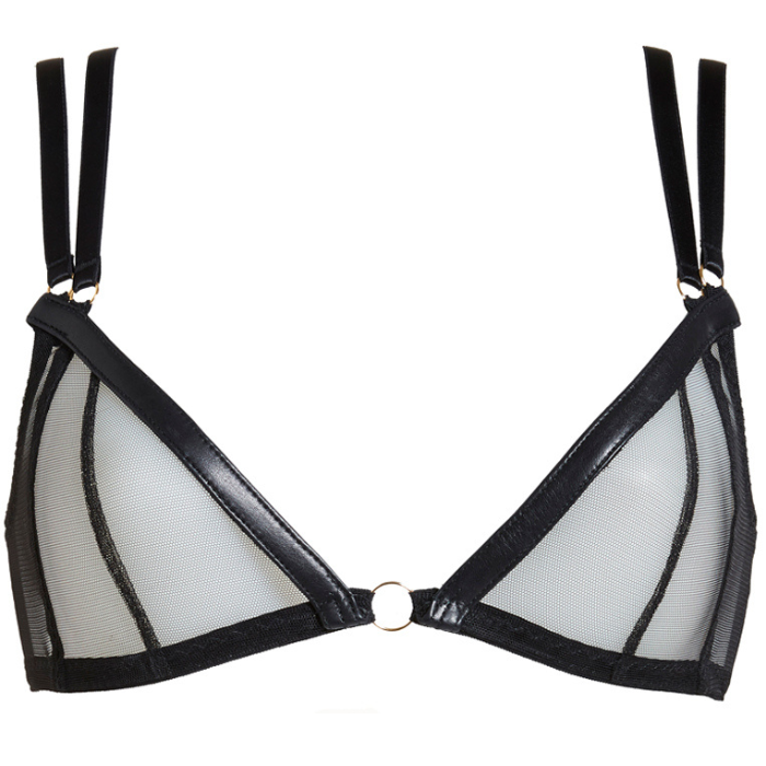 Nina soft cup leather and mesh see-through bra on white background